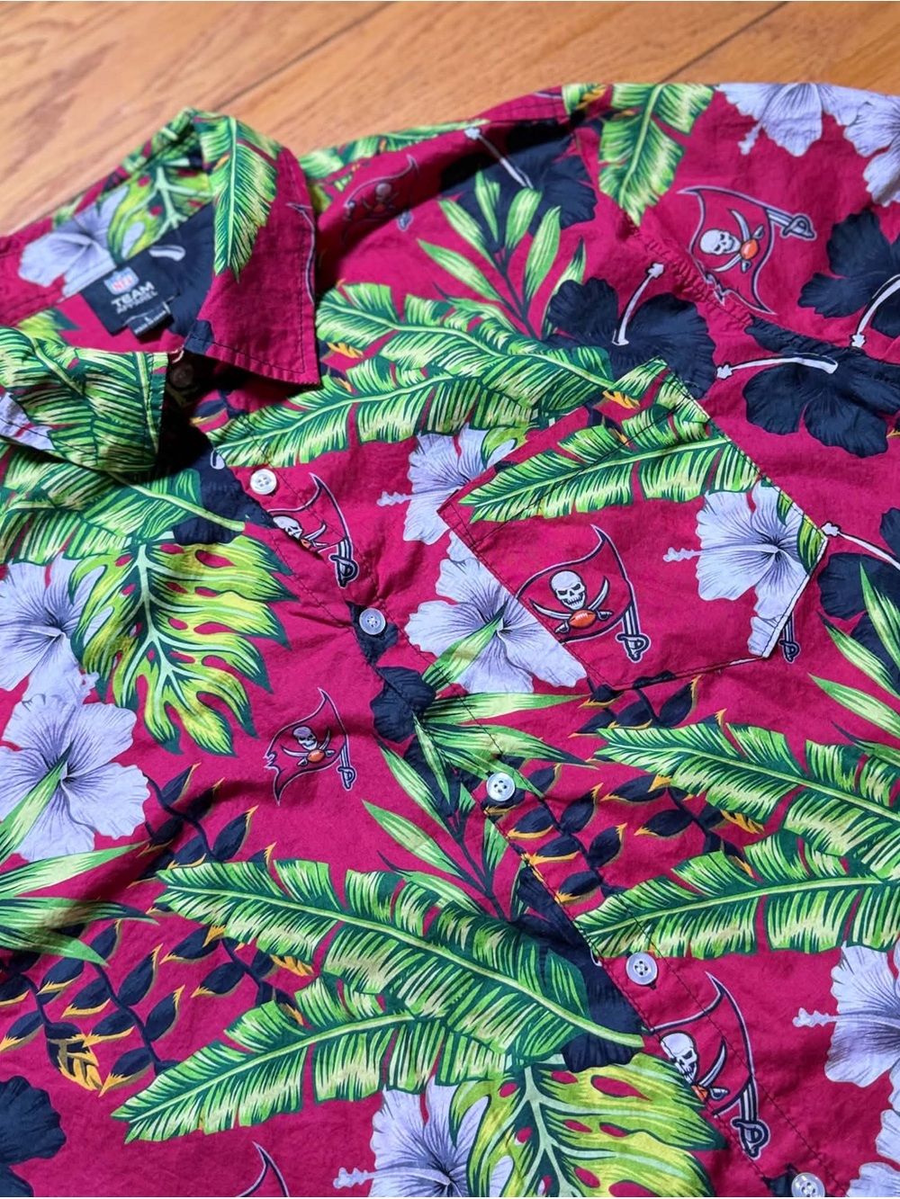 NFL Red Tropical Floral Button-Down Shirt with Team Logo Tampa Bay